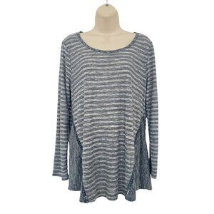 Soft Surroundings Sz M Dylan Swing Blue Gray Striped Crochet Trim Tunic Top